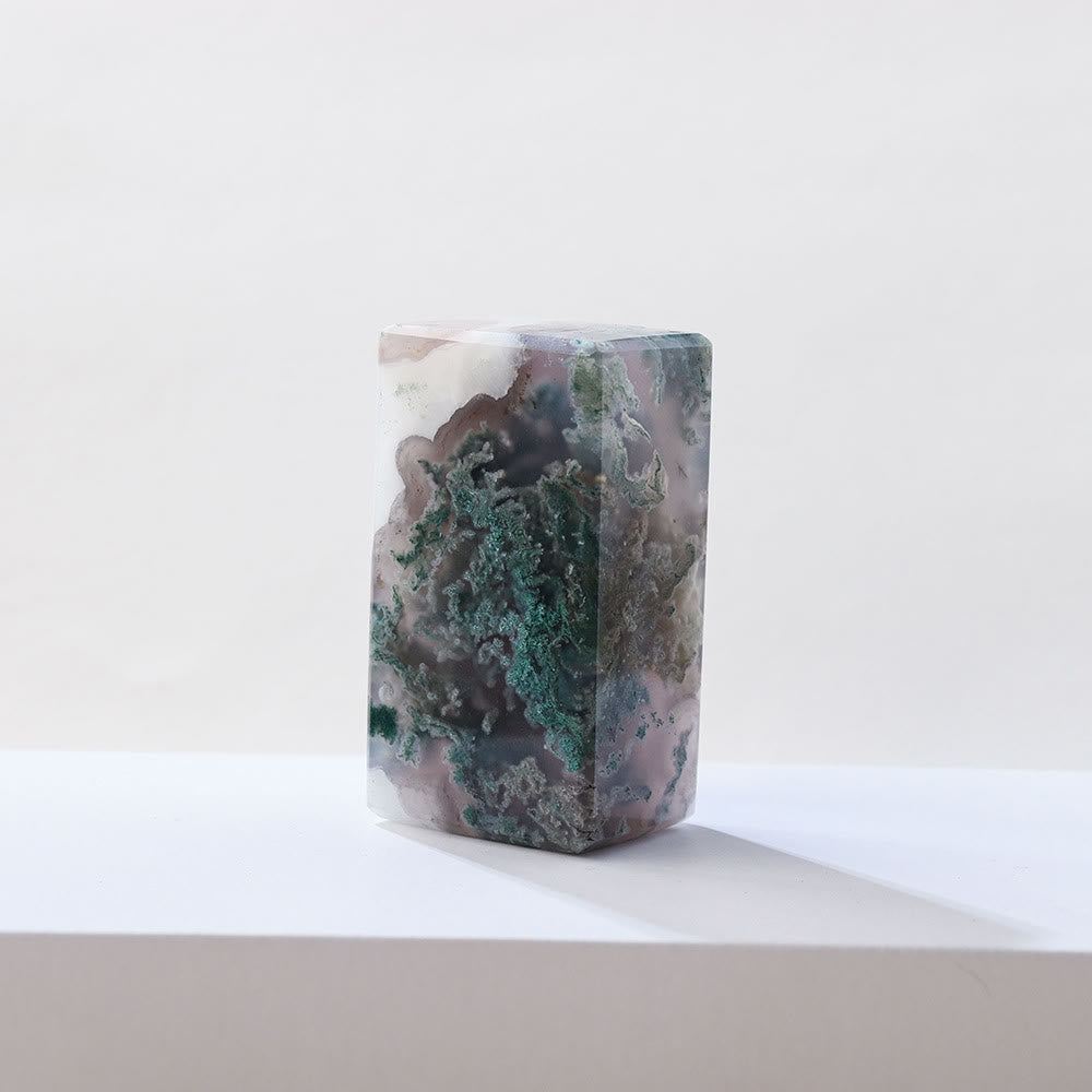 Decorazione con pietra preziosa geometrica a cubo in agata muschiata naturale Olivenorma