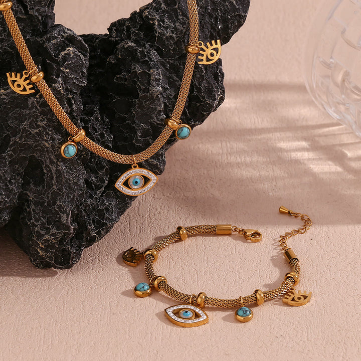 Collana Olivenorma con catena spessa e zircone bianco turchese malocchio 