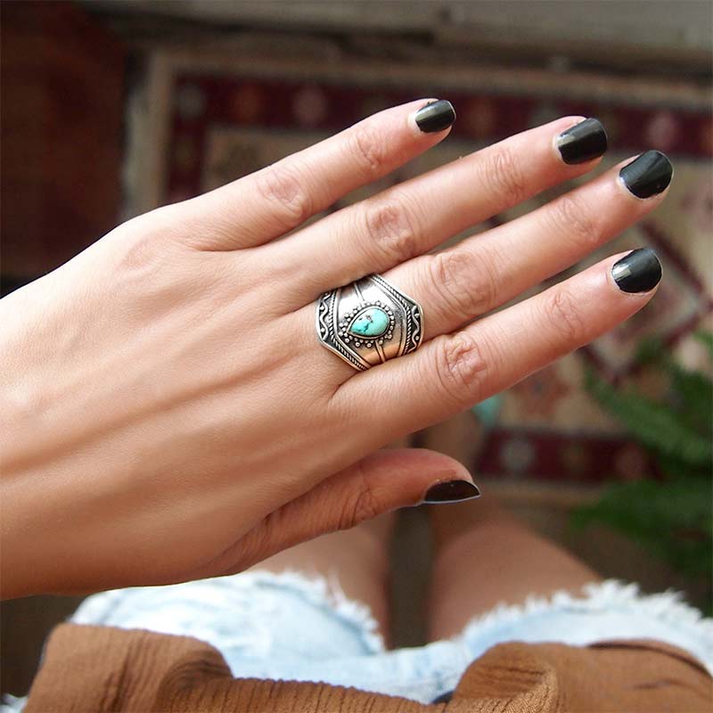 Anello Reki turchese con goccia d'acqua in stile boho Olivenorma