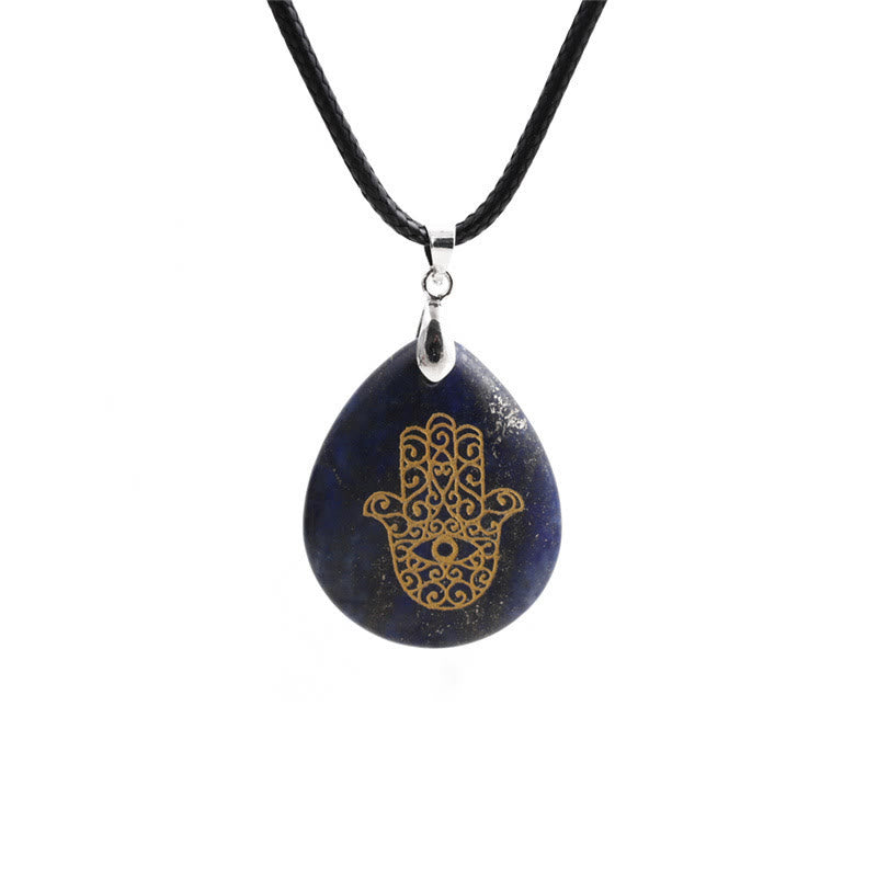 Olivenorma Collana con ciondolo Hamsa in cristallo a forma di goccia naturale