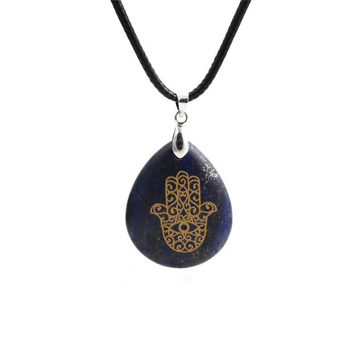 Olivenorma Collana con ciondolo Hamsa in cristallo a forma di goccia naturale