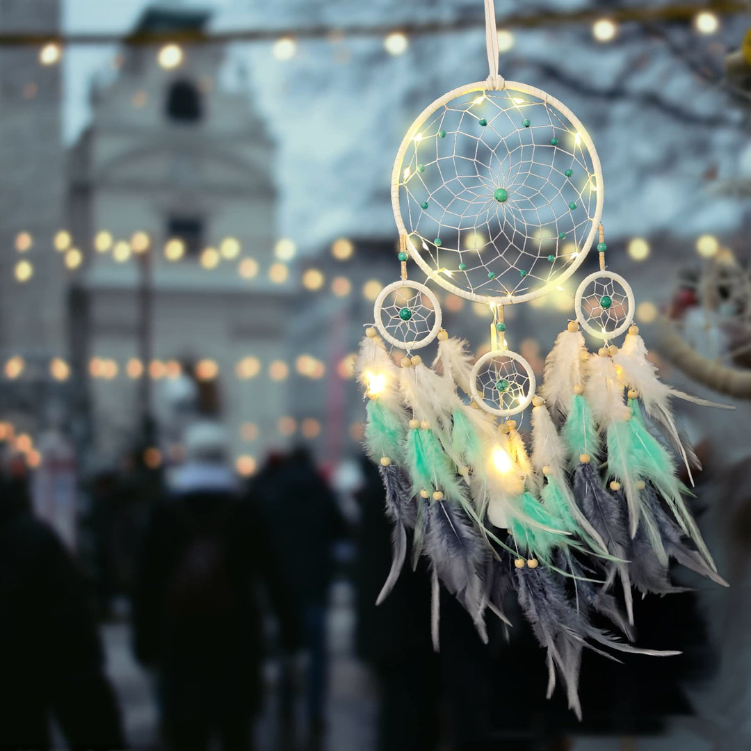 Olivenorma Indian Style Acchiappasogni con tre anelli e piume 