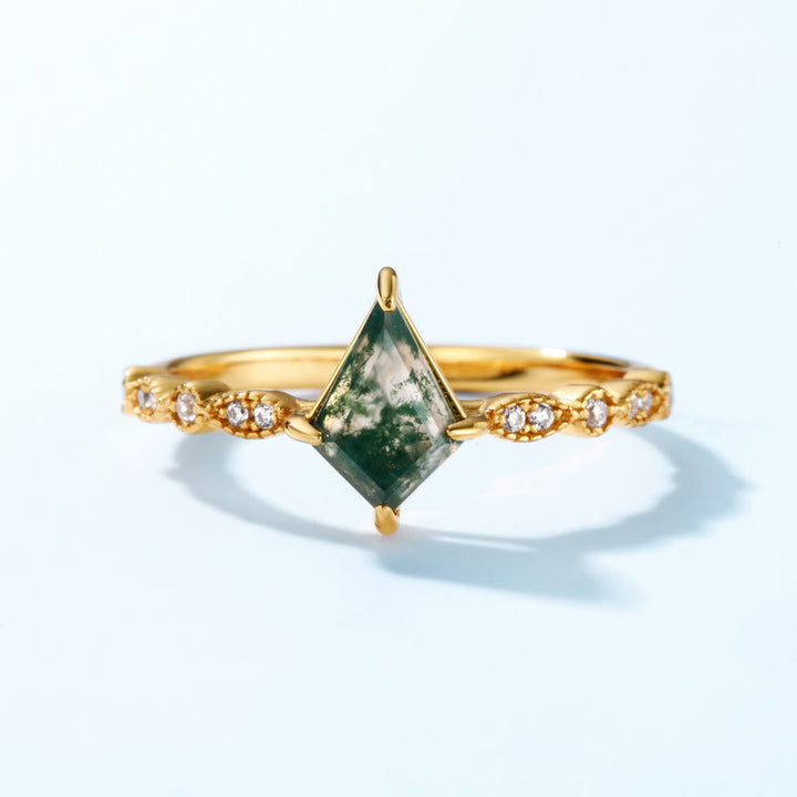 Anello Olivenorma a quattro punte con diamanti, agata muschiata e zirconi bianchi
