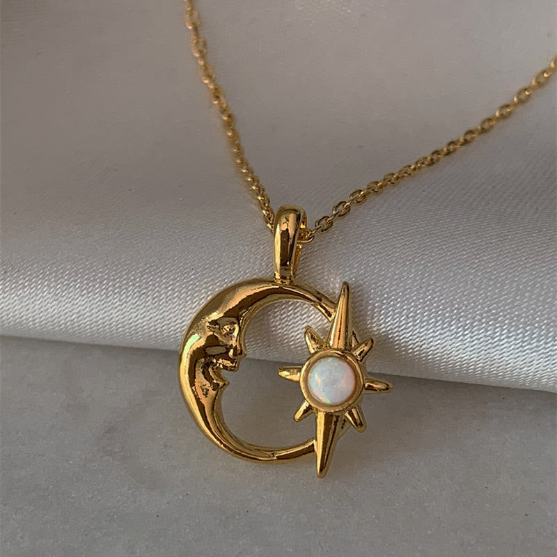 Collana con clavicola a forma di stella e luna in opale naturale Olivenorma