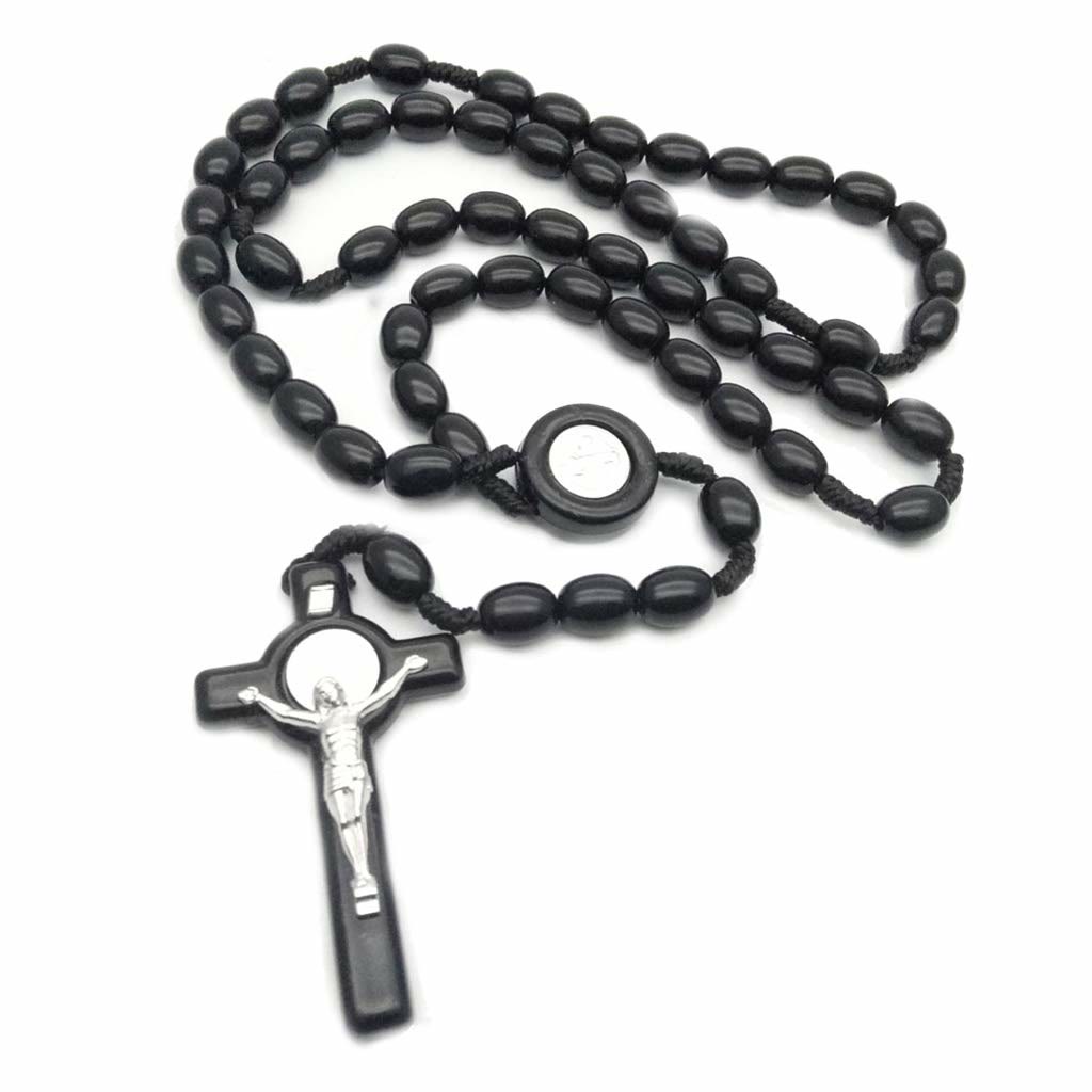 Collana con rosario e croce in perline di legno Olivenorma  - Nero - image 1