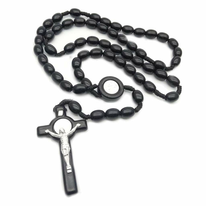 Collana con rosario e croce in perline di legno Olivenorma  - Nero - image 1
