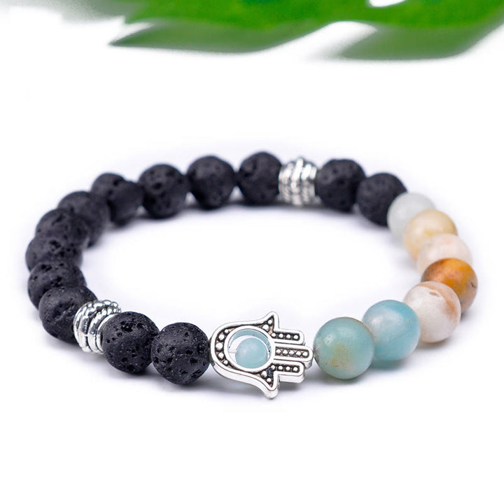 Olivenorma Bracciale con ciondolo Hamsa in perline di pietra naturale fatto a mano