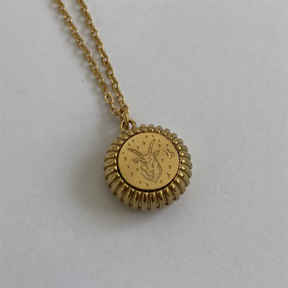 Olivenorma Zodiaco Rotondo Ciondolo Collana in Acciaio al Titanio Oro 18k
