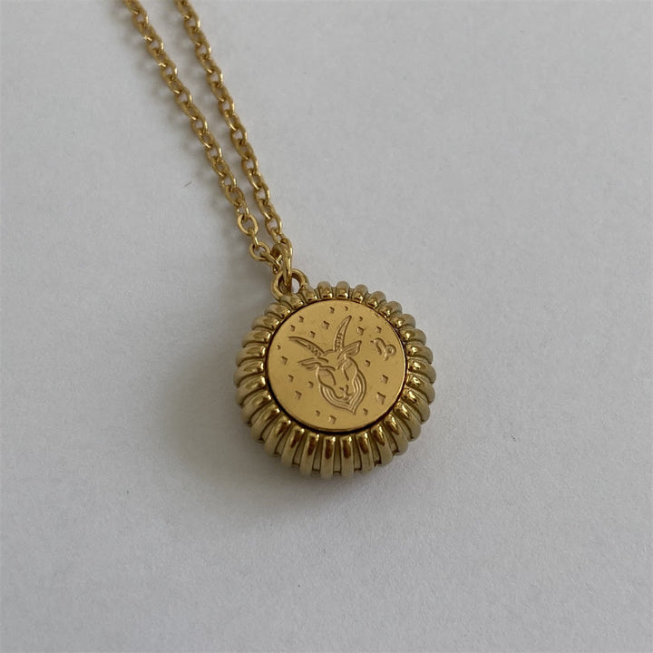 Olivenorma Zodiaco Rotondo Ciondolo Collana in Acciaio al Titanio Oro 18k