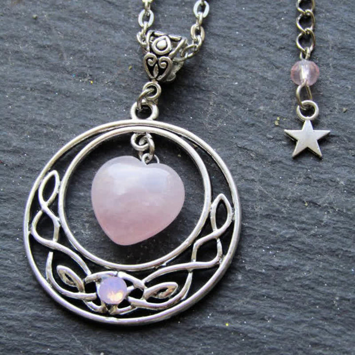 Collana con cuore, luna e stella in quarzo rosa della Boemia Olivenorma 