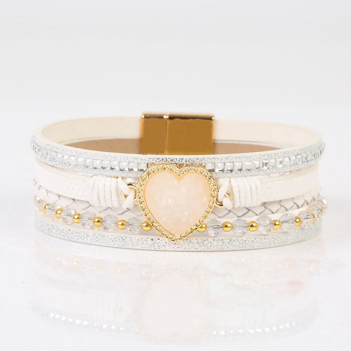 Bracciale in pelle intrecciata multistrato a forma di cuore Olivenorma