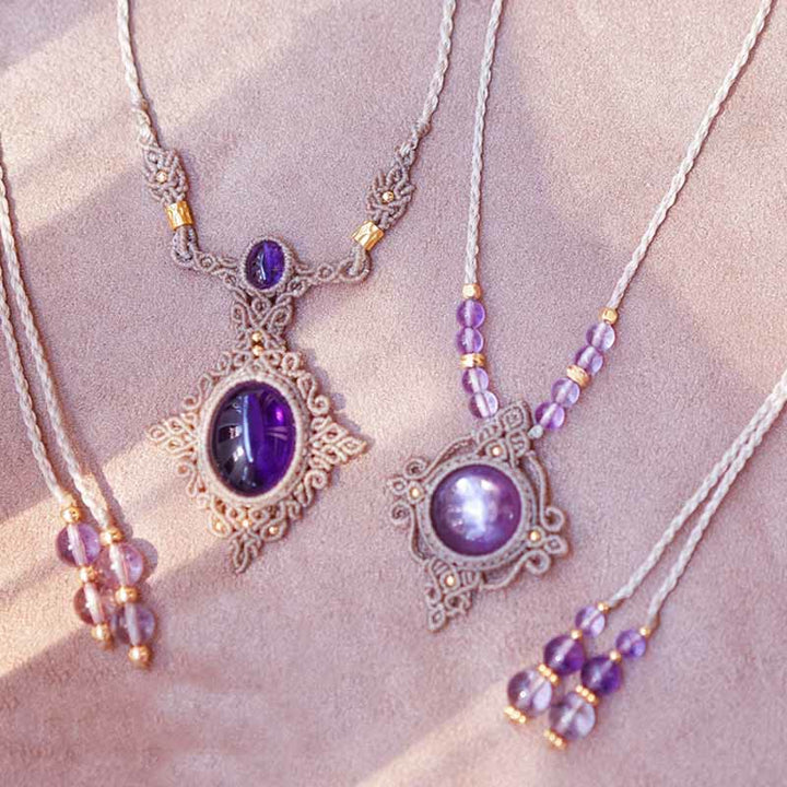 Collana con bracciale Guardian intrecciato a mano in ametista e charoite Olivenorma
