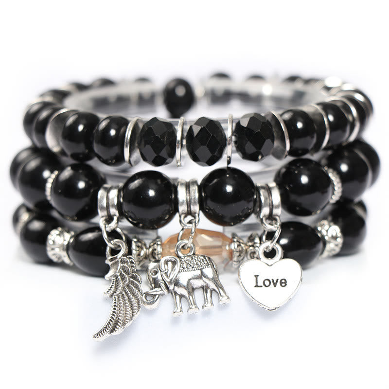 Olivenorma Set di bracciali con perline e ciondolo a forma di cuore con ali di elefante