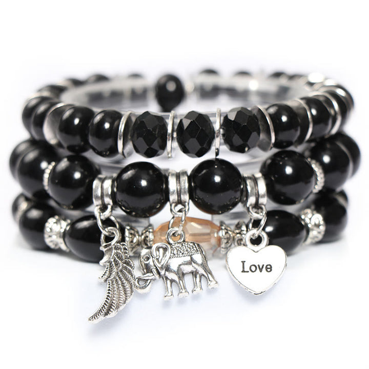 Olivenorma Set di bracciali con perline e ciondolo a forma di cuore con ali di elefante