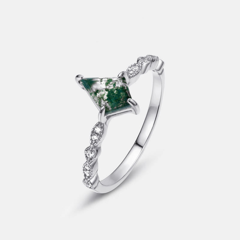 Anello Olivenorma a quattro punte con diamanti, agata muschiata e zirconi bianchi