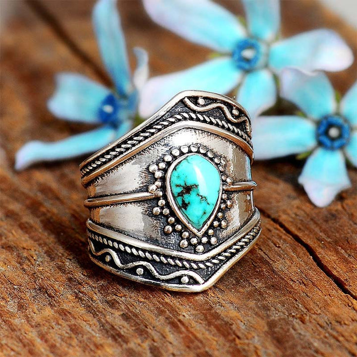 Anello Reki turchese con goccia d'acqua in stile boho Olivenorma