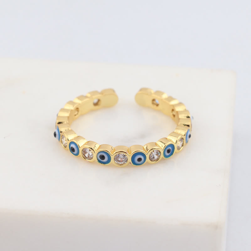 Olivenorma Anello regolabile con zircone bianco e colorato malocchio 