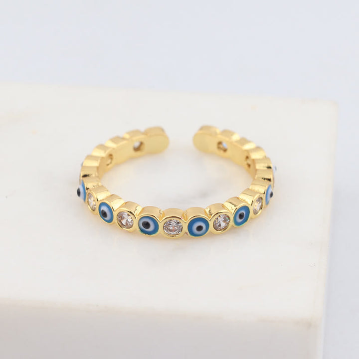 Olivenorma Anello regolabile con zircone bianco e colorato malocchio 