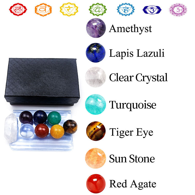 Set di cristalli con sfere arcobaleno dei chakra