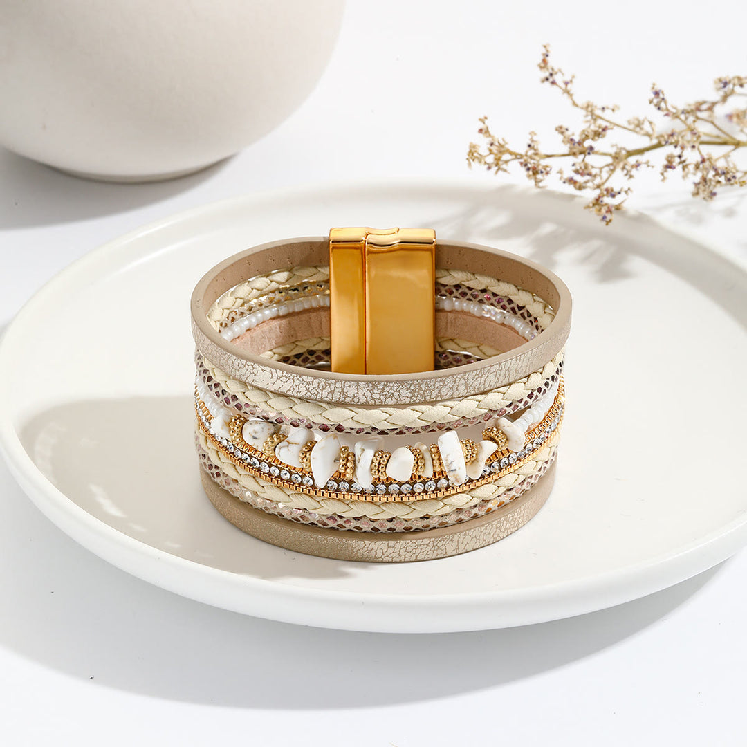 Olivenorma Bracciale largo in pelle turchese irregolare