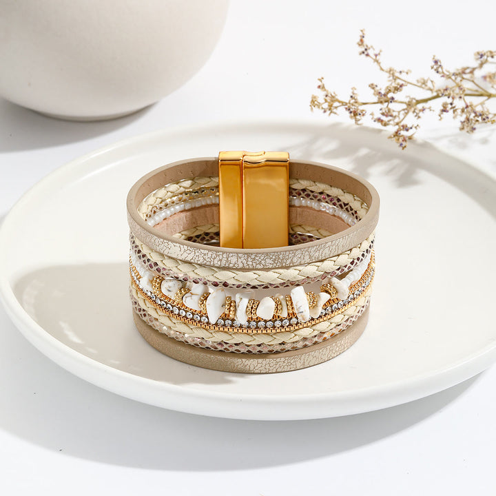 Olivenorma Bracciale largo in pelle turchese irregolare