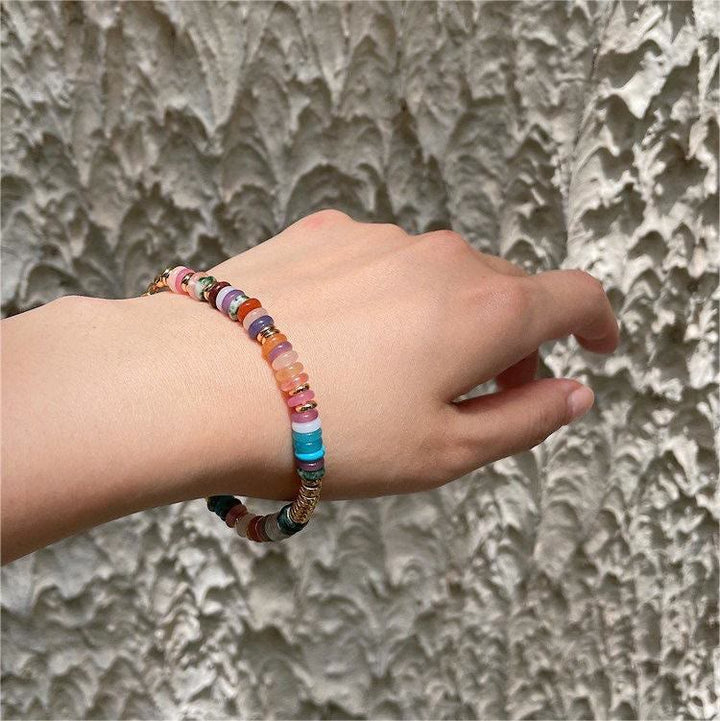 Olivenorma Boho Style Misto Cristallo Rotondo Perline Bracciale Collana Pietre Preziose