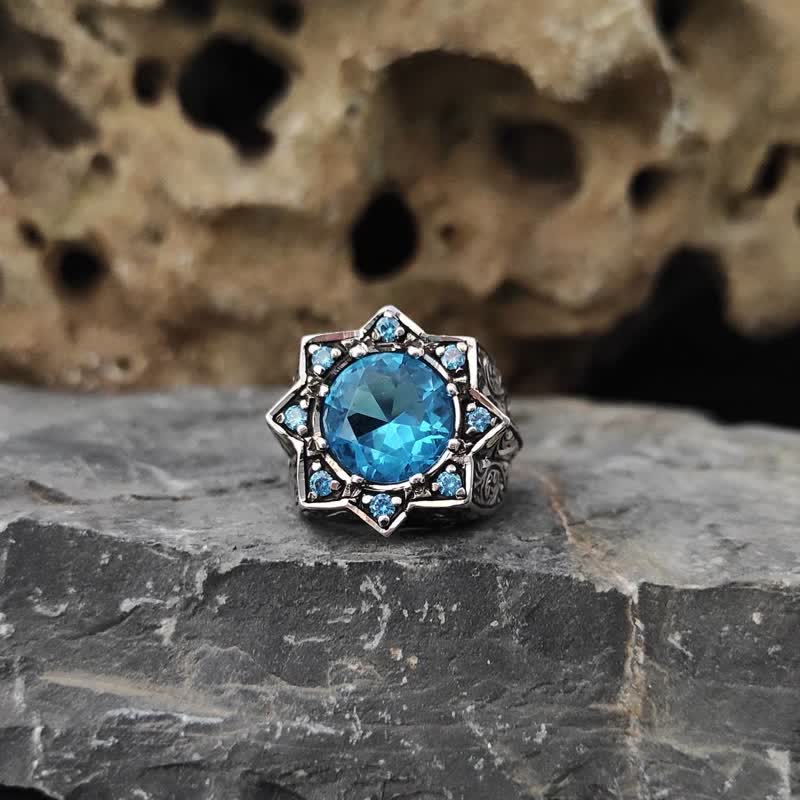 Anello vintage Olivenorma con zaffiro ottagonale a stella 