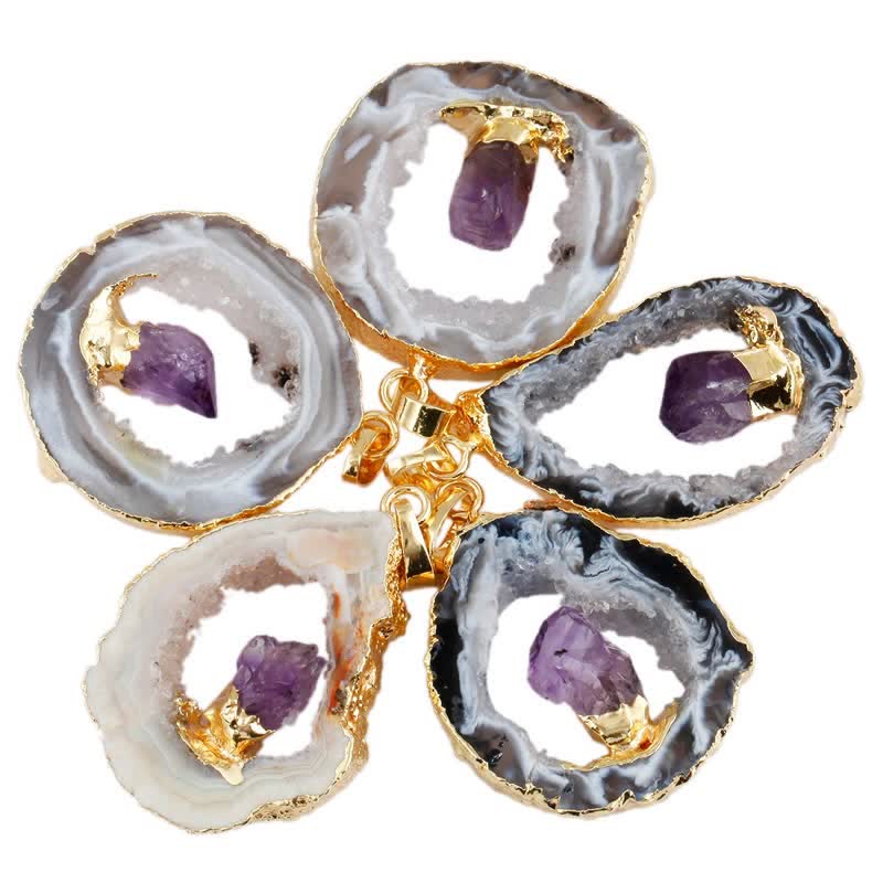 Collana in agata naturale, geode e ametista Olivenorma