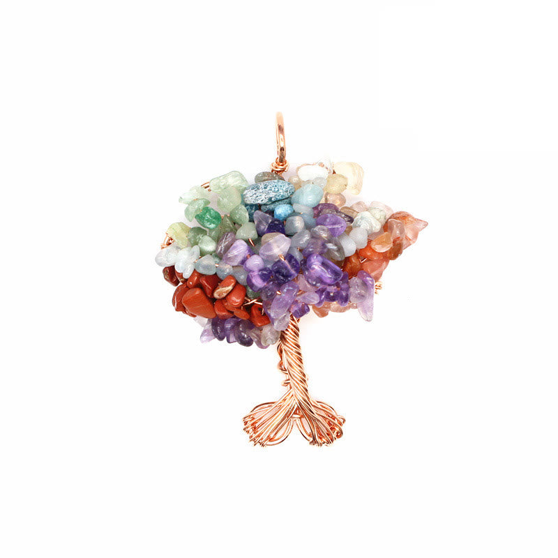 Olivenorma Cristallo Ghiaia Chakra Albero della vita Collana pendente 