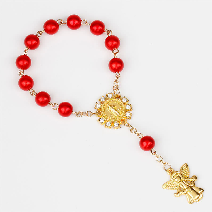 Olivenorma 8mm Angelo d'oro Cristianesimo Ciondolo Rosario Braccialetto di Perline 