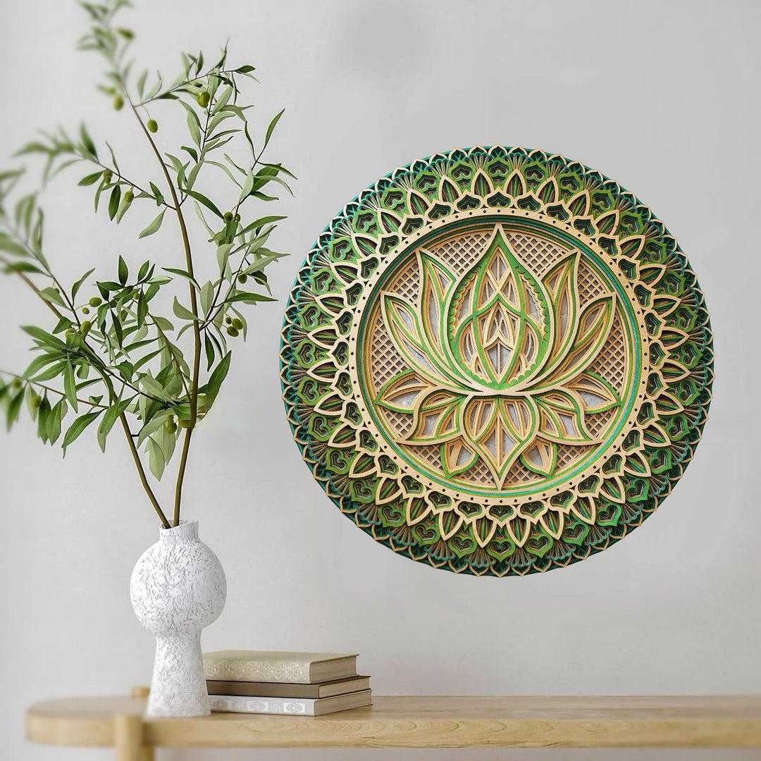 Olivenorma Decorazione murale con incisione 3D Mandala di loto rosa