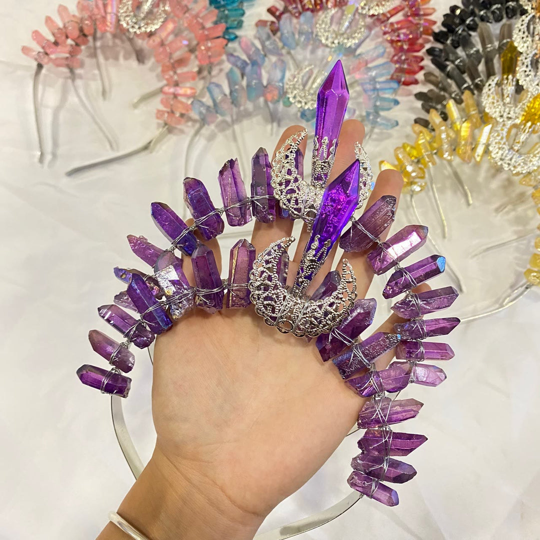 Olivenorma Fascia per capelli con decorazione lunare Corona di cristallo naturale