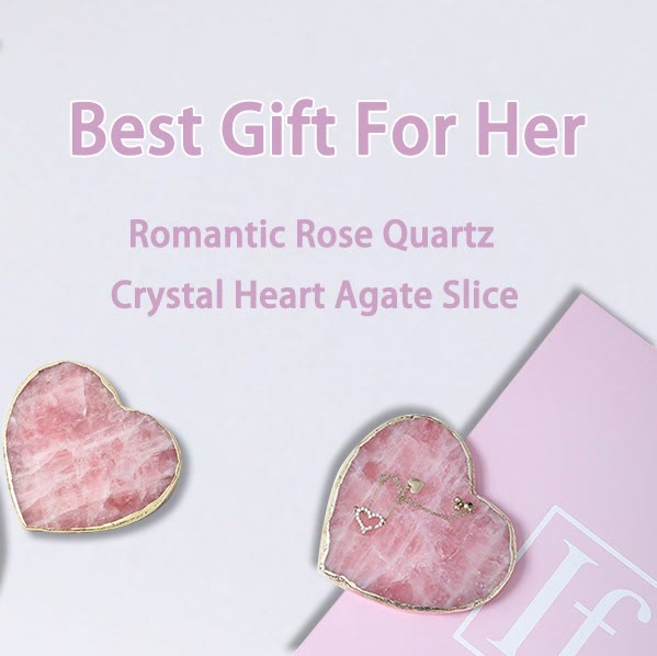Decorazione in pietra preziosa a forma di cuore in quarzo rosa Olivenorma 
