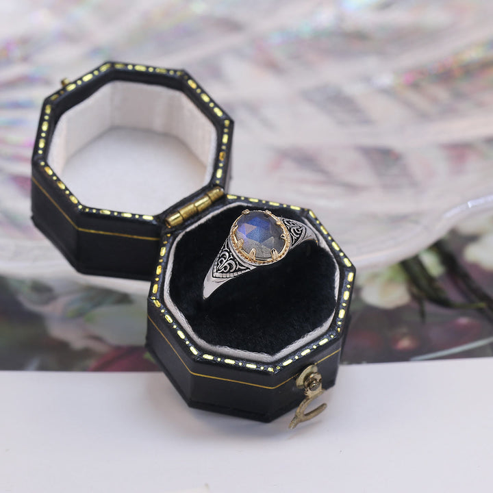 Anello in argento sterling 925 con labradorite naturale Olivenorma
