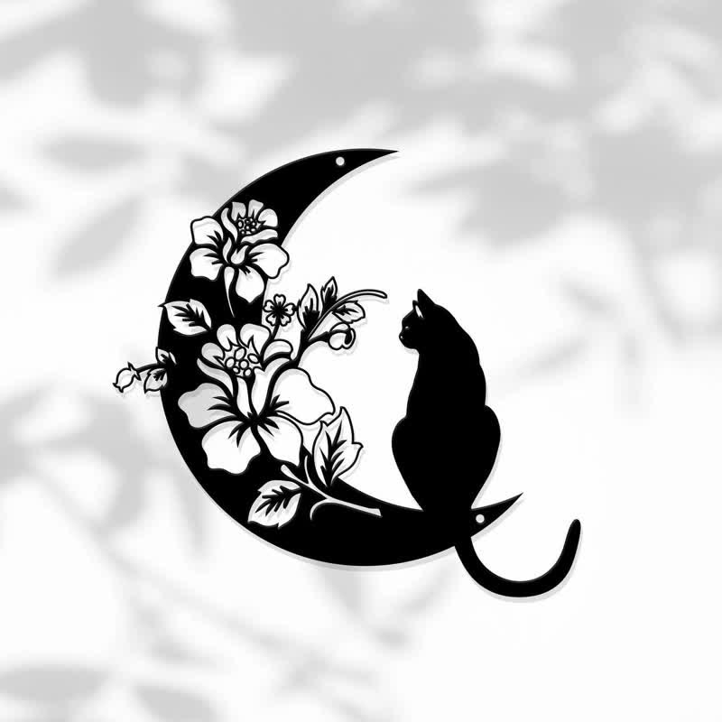 Decorazione da parete in metallo Olivenorma Cresent Moon e Cat