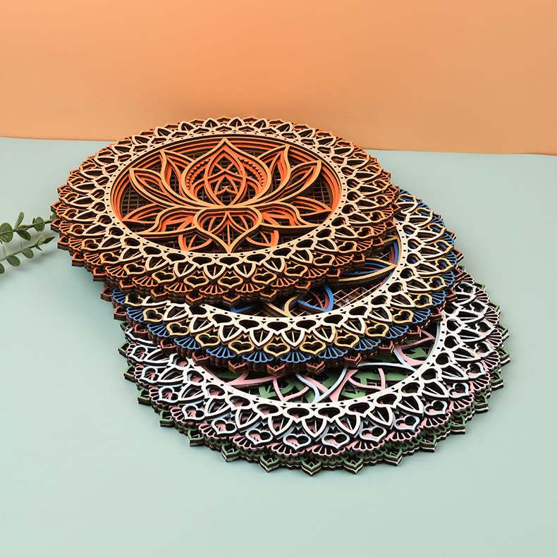 Olivenorma Lotus Mandala Decorazione murale in legno con incisione 3D