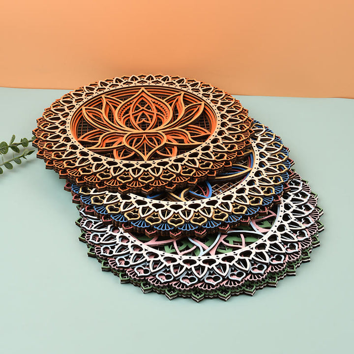 Olivenorma Lotus Mandala Decorazione murale in legno con incisione 3D