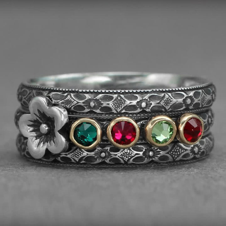 Olivenorma Anello con pietre portafortuna personalizzate e incise a forma di fiore