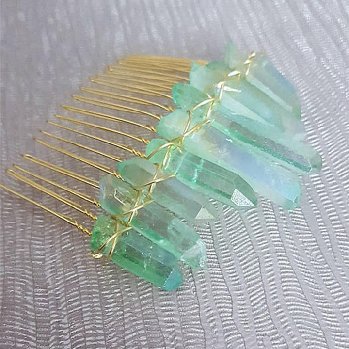 Pettine per capelli a forma di U in cristallo naturale con corona di cristallo