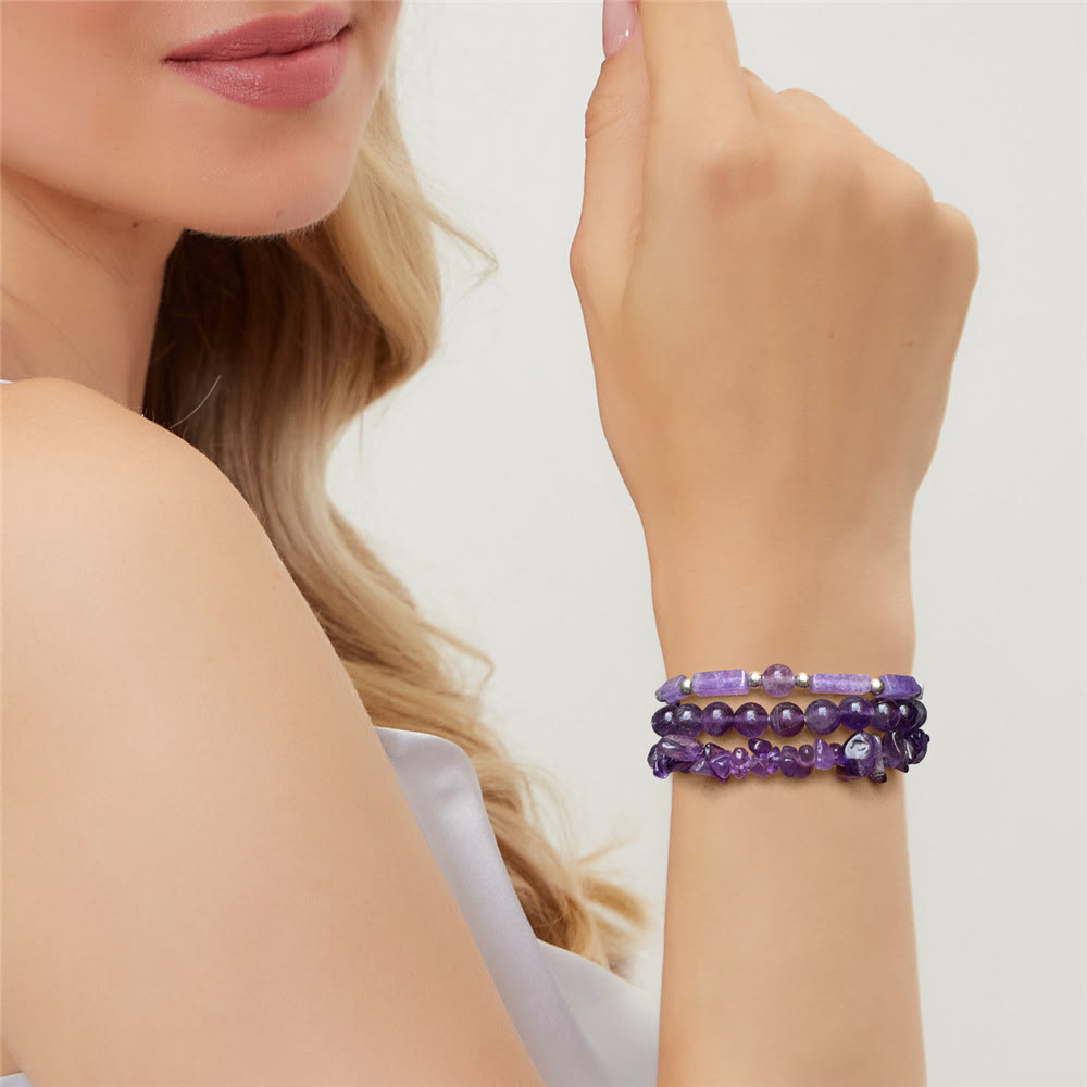 Olivenorma Set di bracciali irregolari a tre strati in pietra naturale 