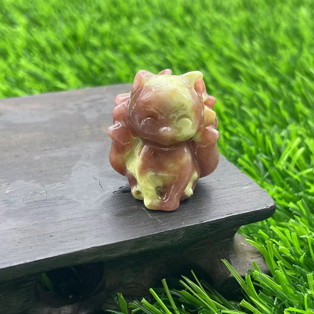 Olivenorma Pietra Naturale 3cm Decorazione in Pietra Preziosa a Forma di Volpe a Nove Code 