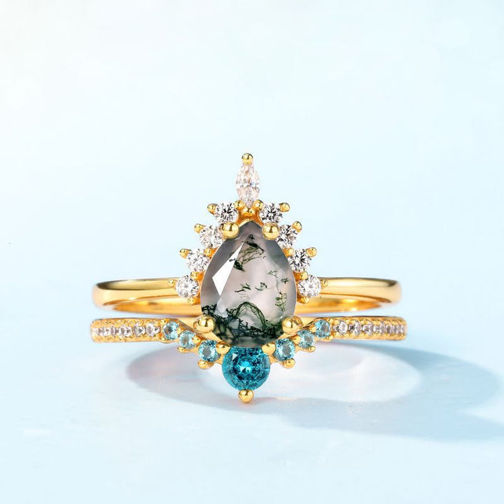 Anello in argento 925 con tormalina Paraiba e agata muschiata Olivenorma, 2 pezzi