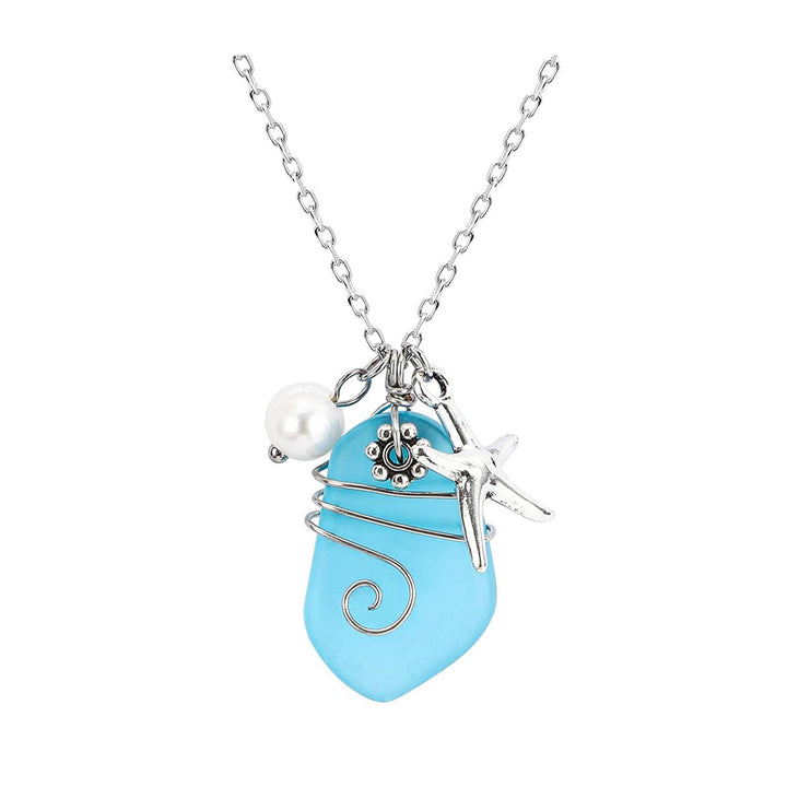 Collana con perle di vetro marino e stelle marine Olivenorma 