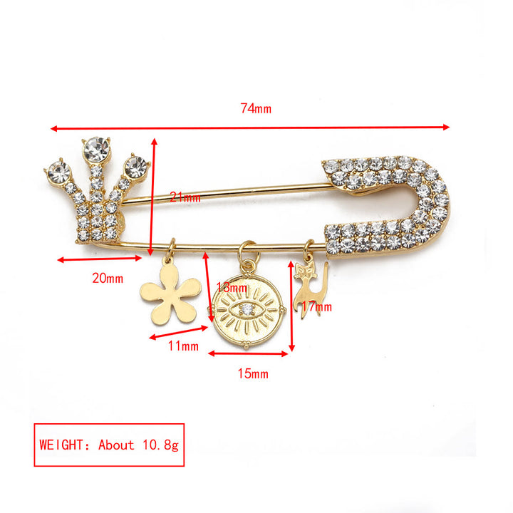Spilla a forma di cuore con occhio maligno in zircone bianco Olivenorma 