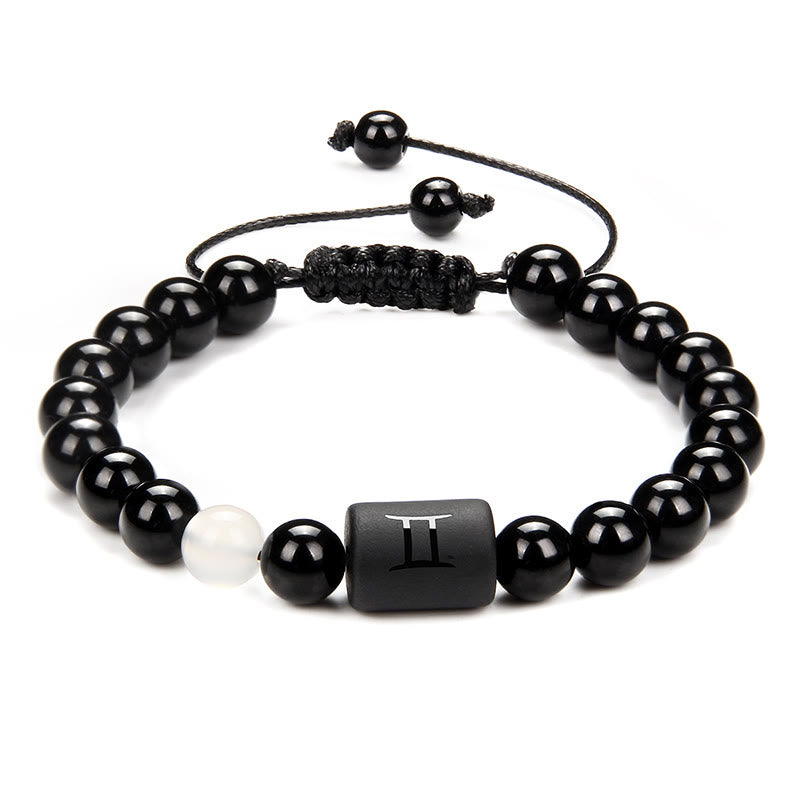 Olivenorma Bracciale intrecciato da uomo con zodiaco in onice nero naturale