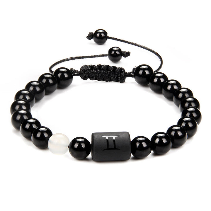 Olivenorma Bracciale intrecciato da uomo con zodiaco in onice nero naturale