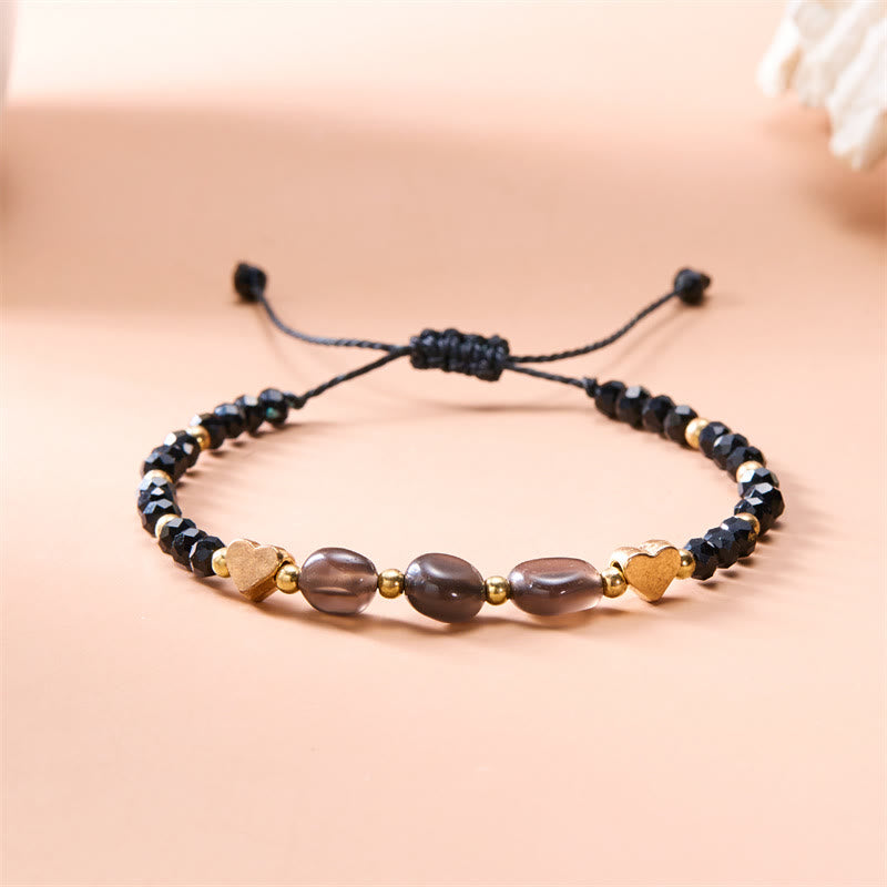 Olivenorma Bracciale intrecciato con perline di ghiaia naturale irregolare Love