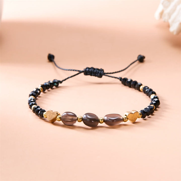 Olivenorma Bracciale intrecciato con perline di ghiaia naturale irregolare Love