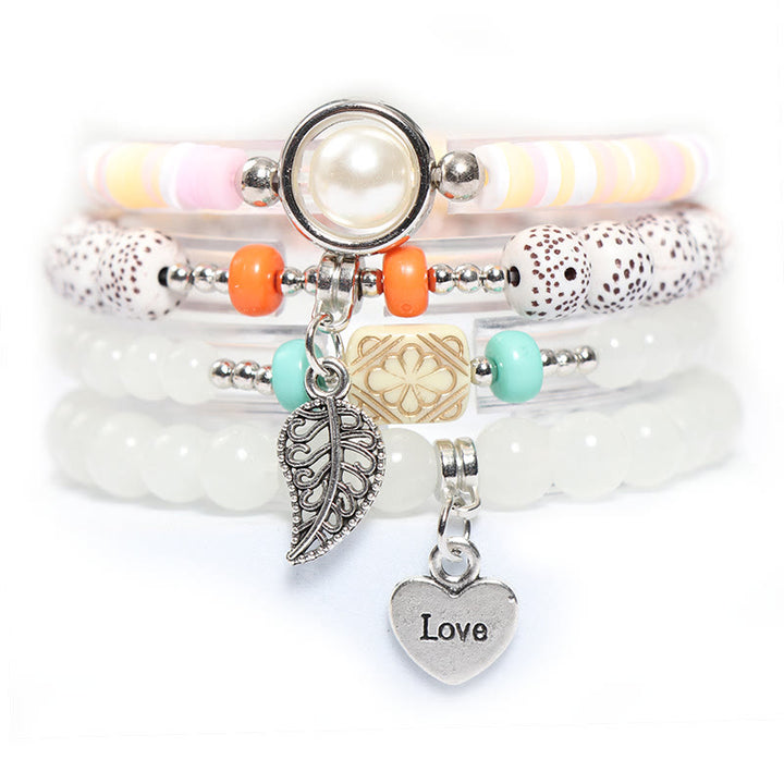 Set di braccialetti di perle con ciondolo a forma di cuore e foglia Olivenorma