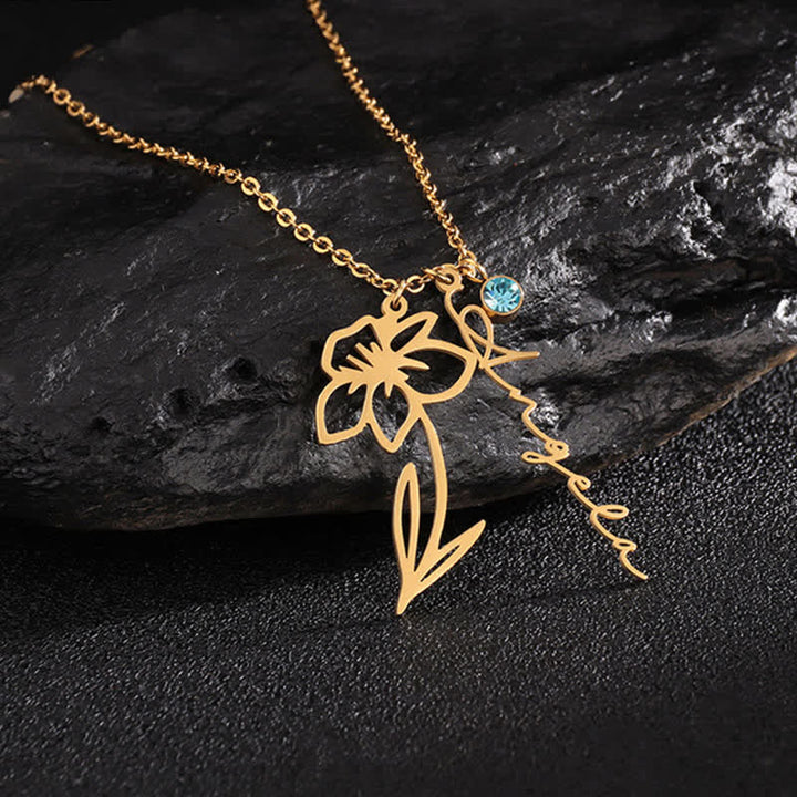 Olivenorma Collana personalizzata con fiore di nascita e pietra portafortuna